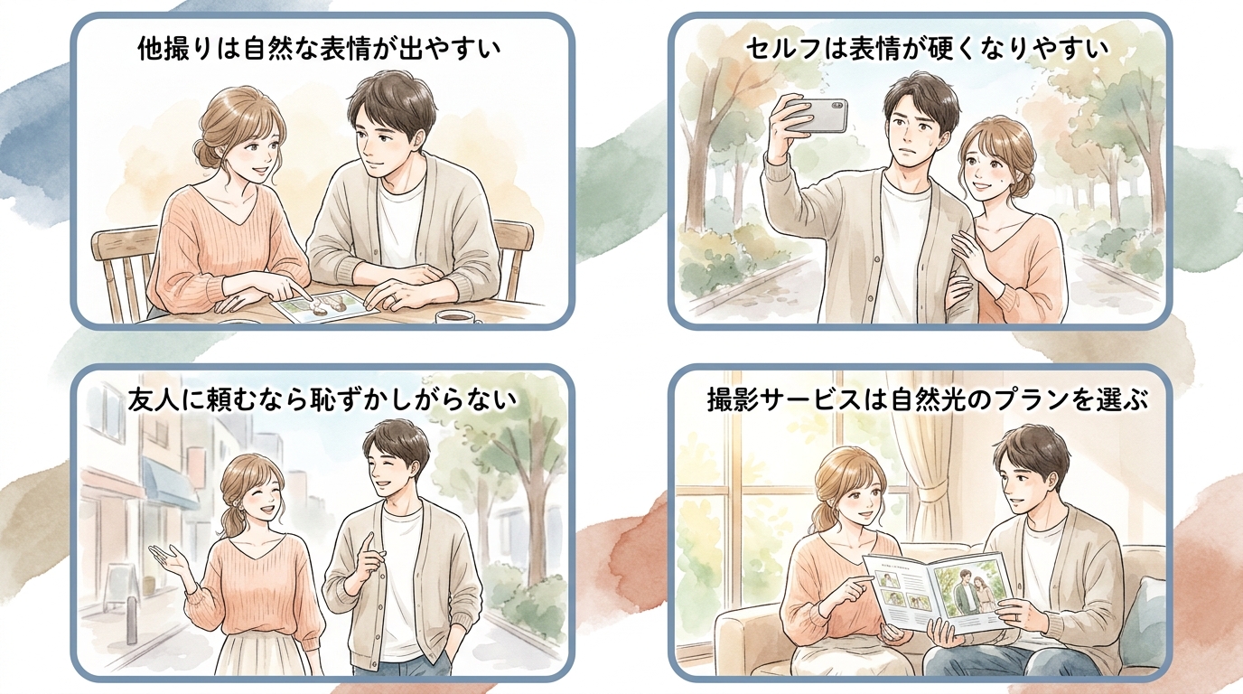 他撮りかセルフ撮影かを目的に合わせて使い分ける