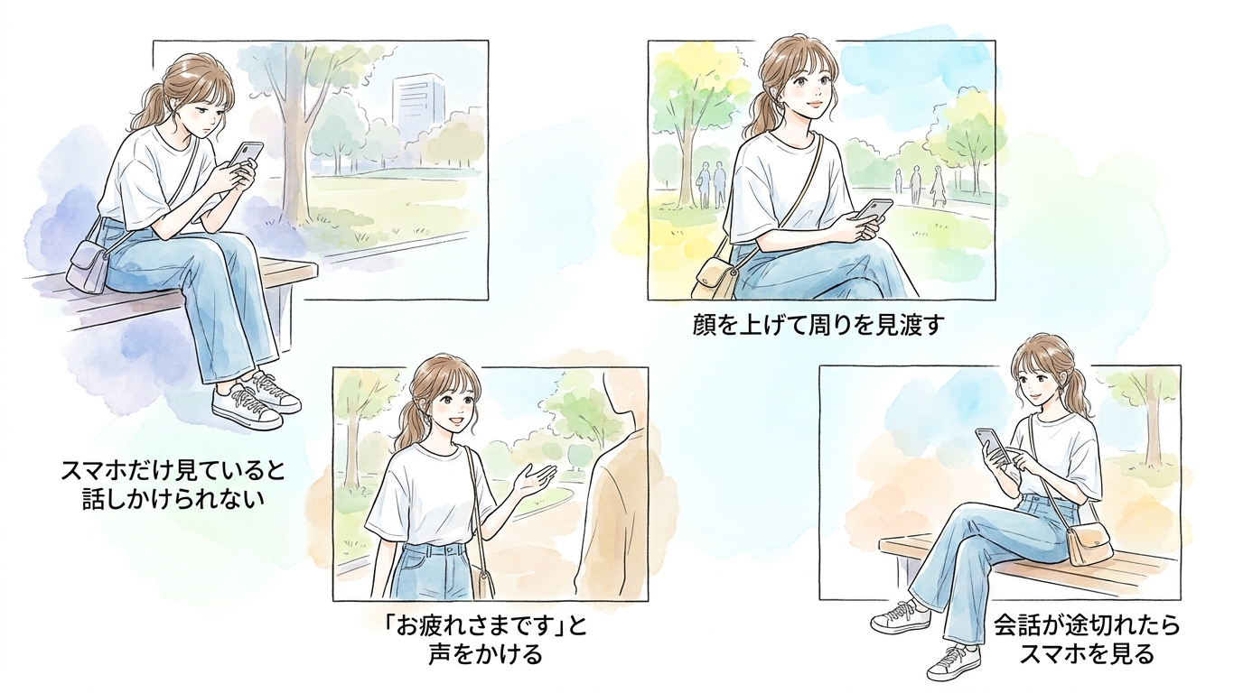 休憩中にスマホだけ見ていると話しかけられない