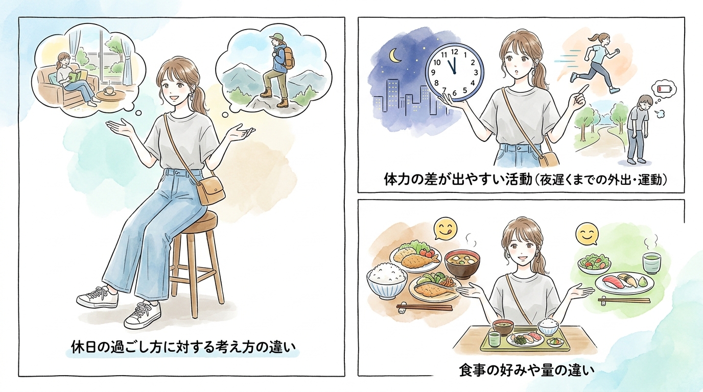 価値観や体力の違いは最初から想定しておく