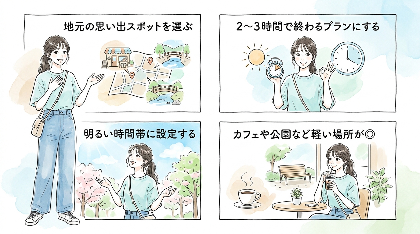 初回デートは地元の思い出スポットで短時間に設定する