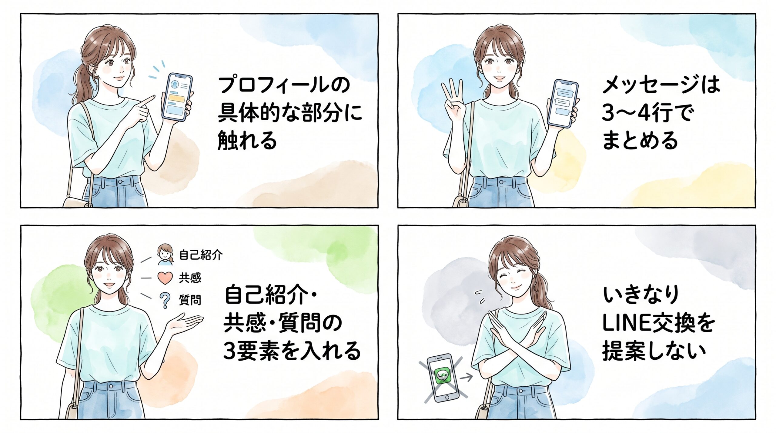 初回メッセージは「プロフの○○に共感しました」と具体的に触れて返信率を上げる