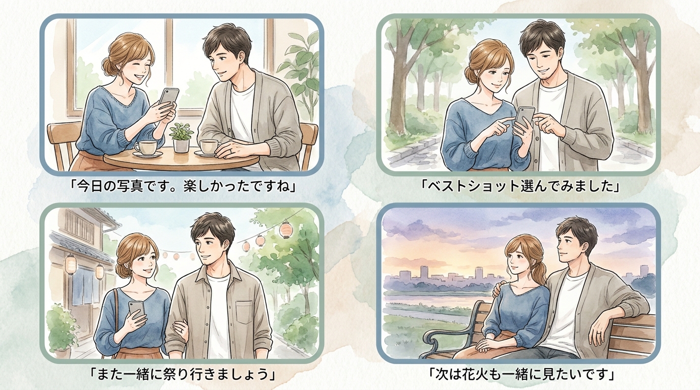 別れ際に「今日のベストショット送りますね」でLINEが自然に続く