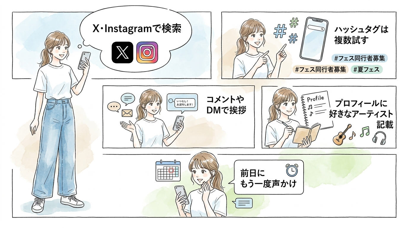 参加前にSNSやアプリで同じフェス参加者と繋がっておくと当日スムーズになる