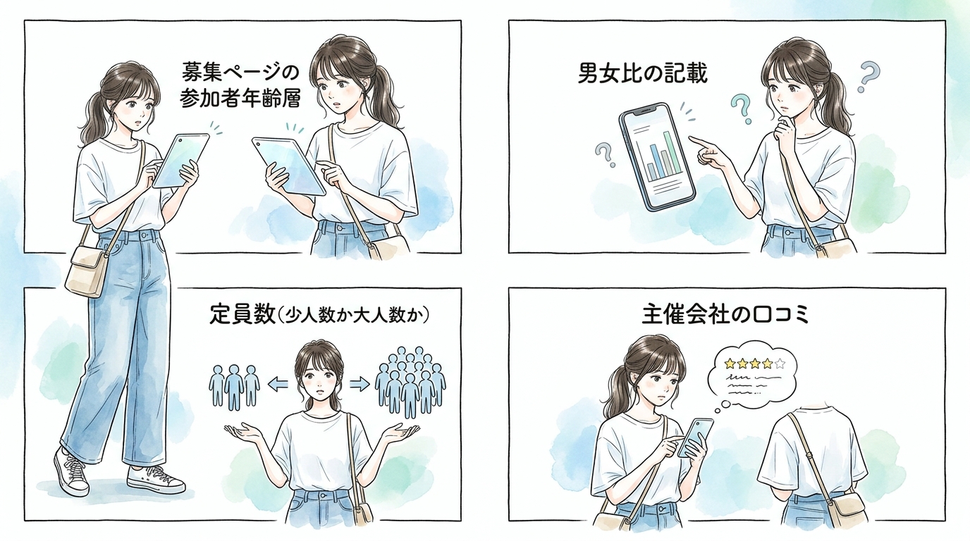 参加者の年齢層や男女比は当日にならないとわからず、期待外れになることもある