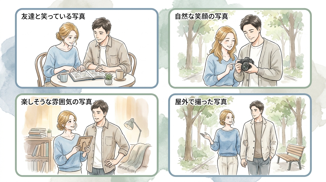 友達と笑っている写真が「誘いやすさ」の安心材料になる