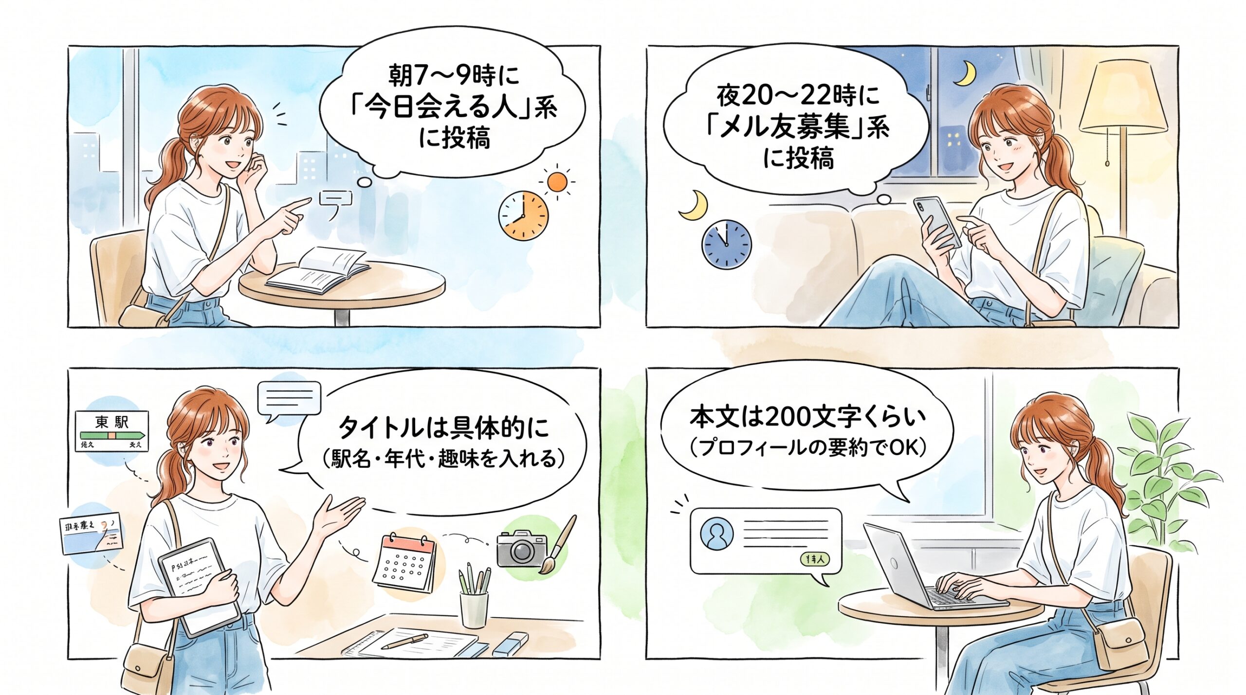 各ジャンル1日1回無料の掲示板投稿を、朝・夜2回に分けて回す