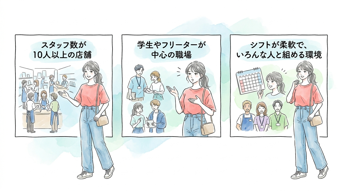 同世代スタッフが多く集まる大型店舗を選んでいる
