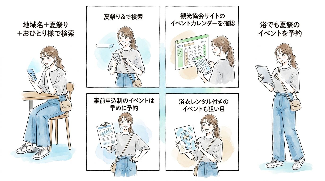 地域の観光協会サイトで「おひとり様歓迎」の浴衣イベントを探せる