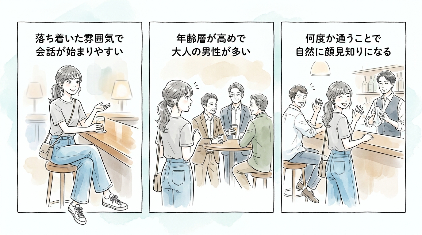 大人が集まるバーで会話から始める