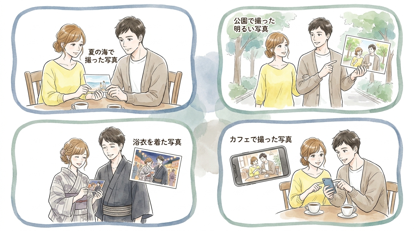 季節感のある明るい写真が「今動いている人」だと伝わる