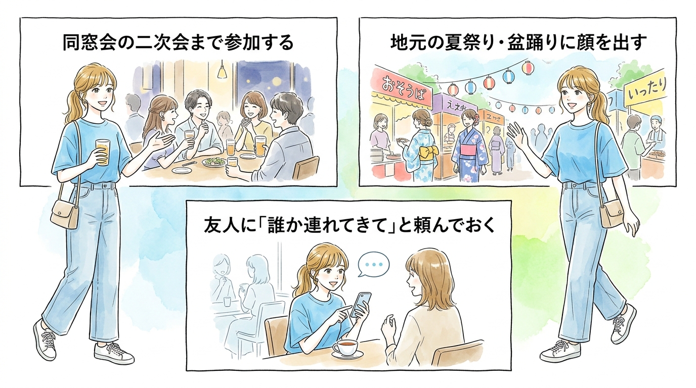 帰省先の地元イベント・同窓会が自然な出会いを作る