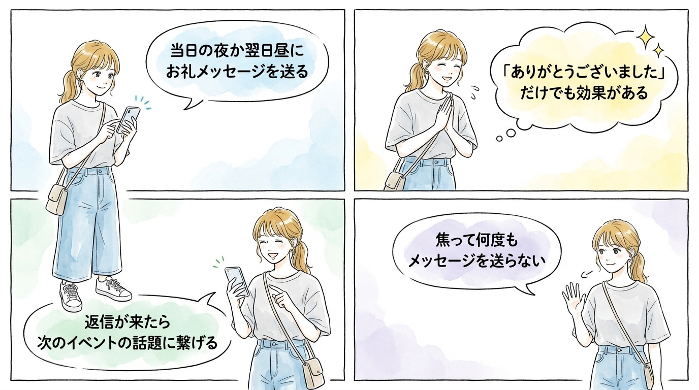当日の夜か翌日昼にお礼メッセージを送ると次の誘いにつながっていく