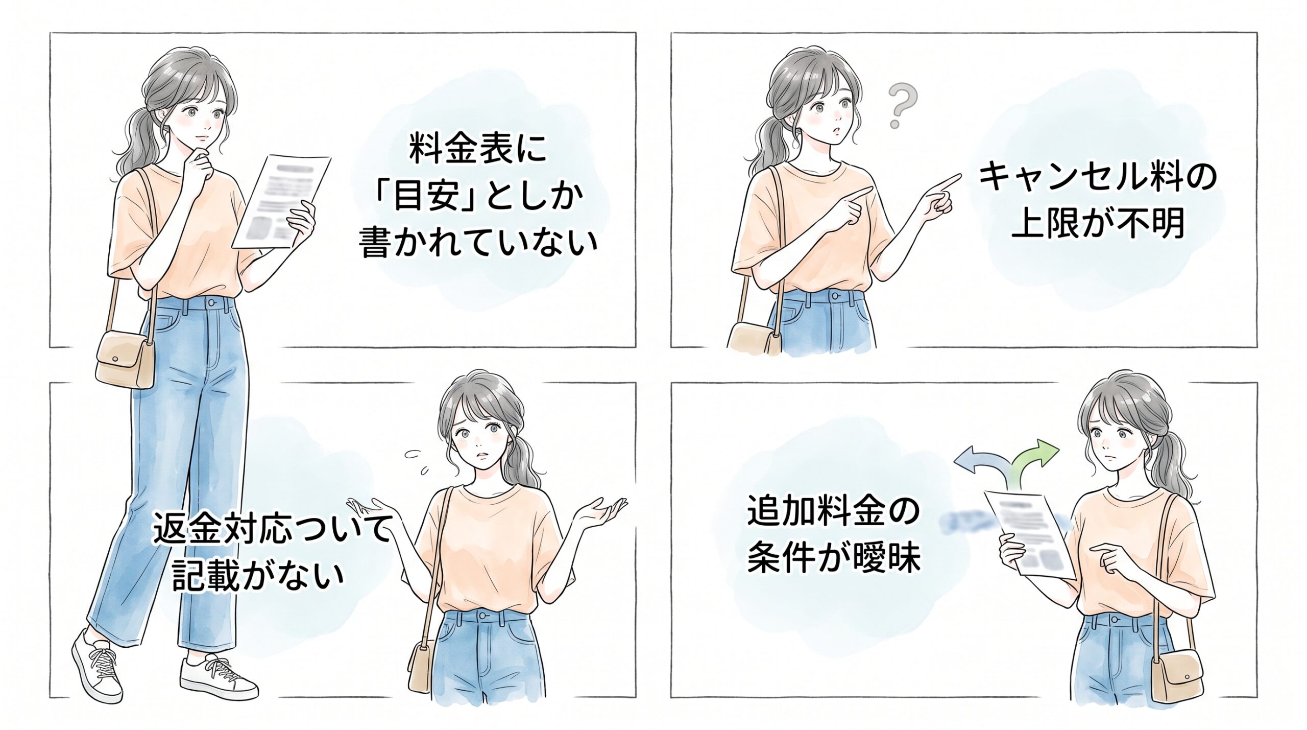 料金体系が明確でトラブル時の返金対応が明記されているか