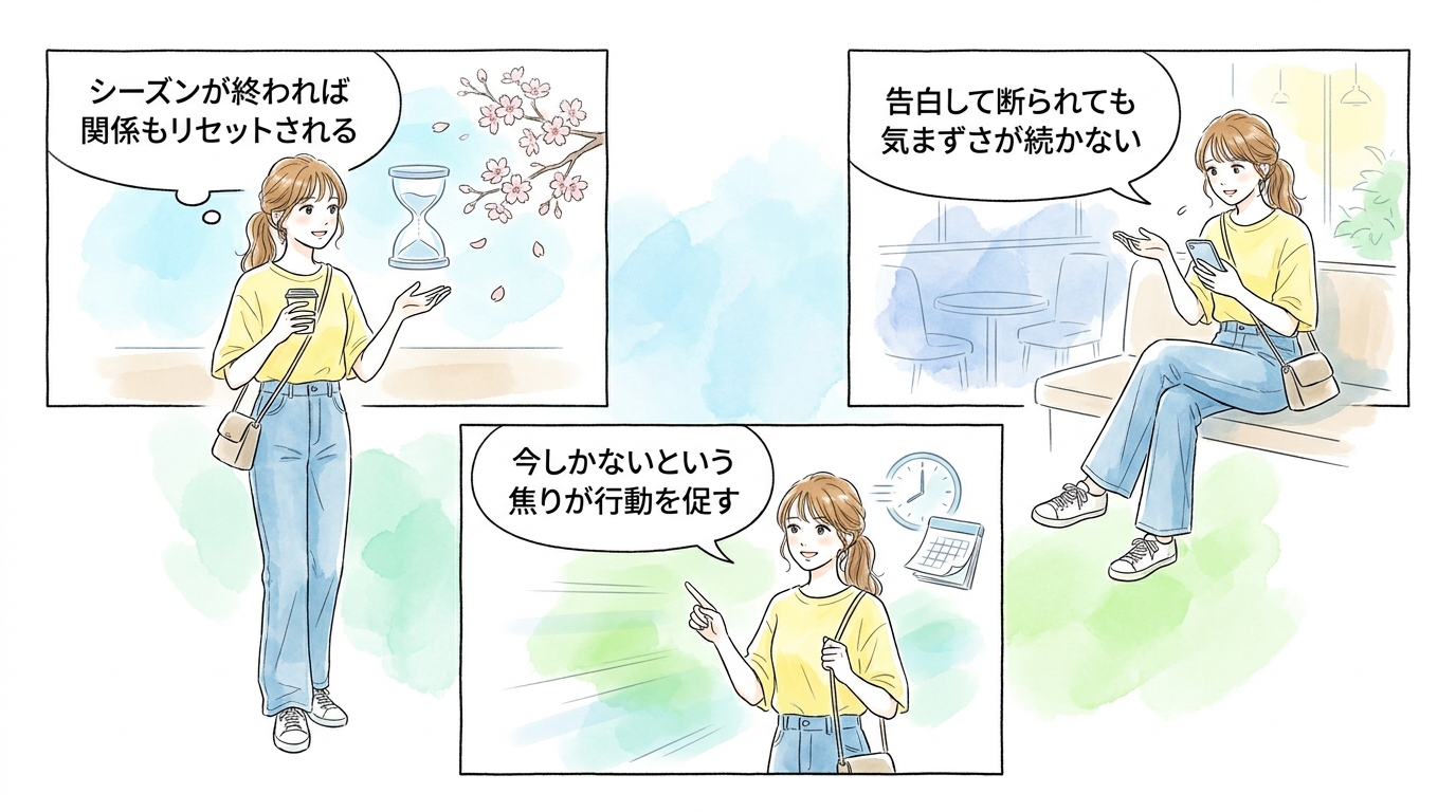 期間限定という前提が告白のハードルを下げている