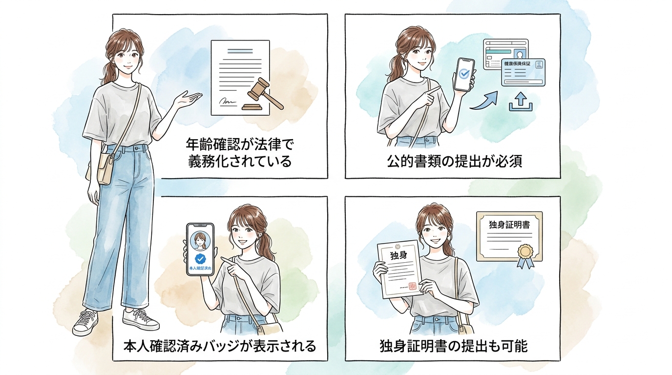 本人確認・年齢確認が必須で相手の身元が保証されている