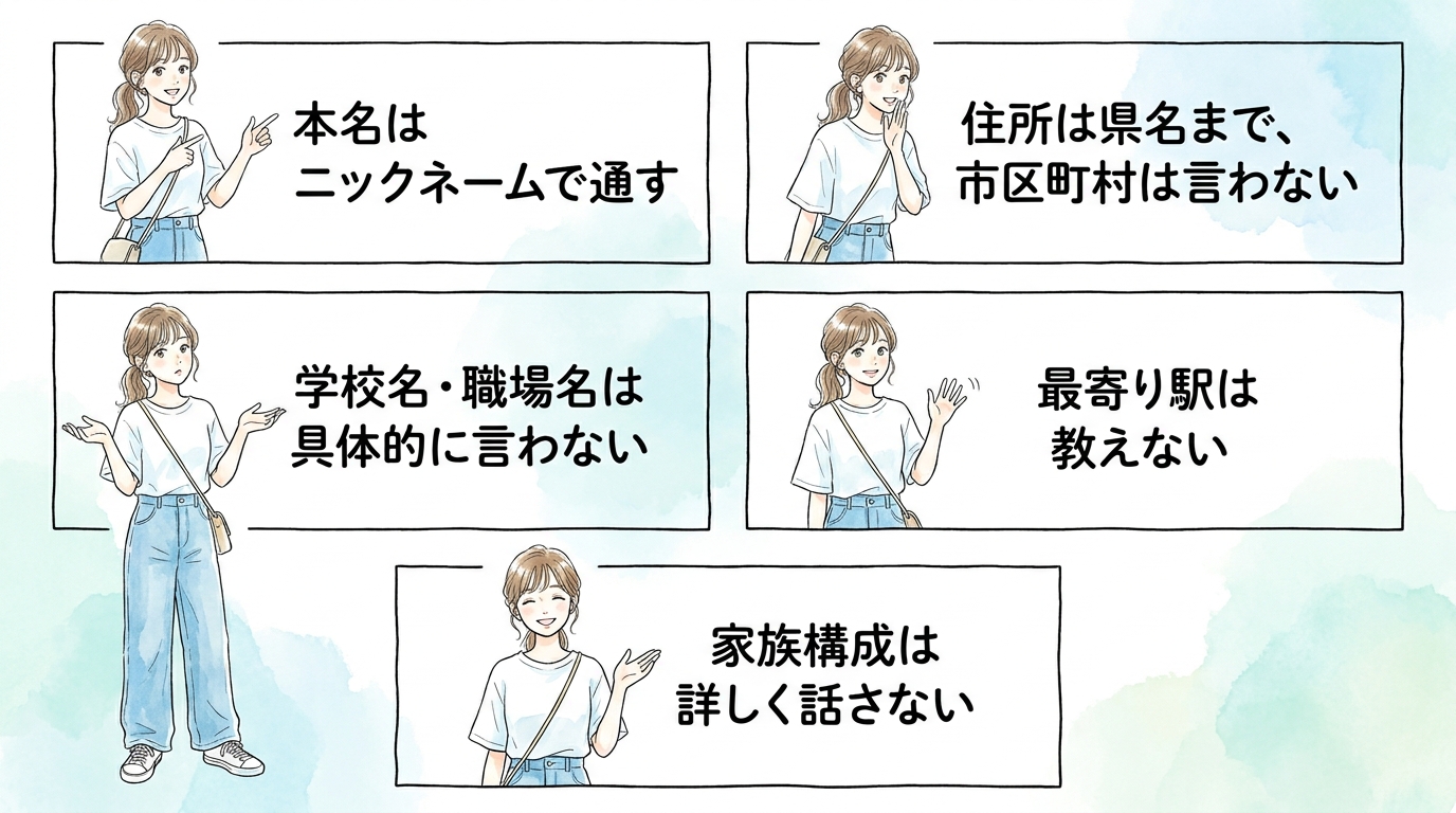 本名・住所・学校名・職場名は教えない