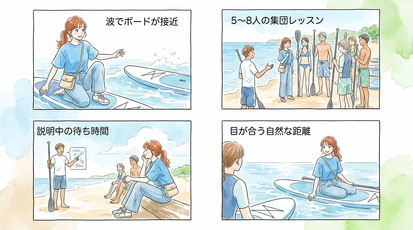 海のSUPスクールは声をかけられる距離感が自然にできる