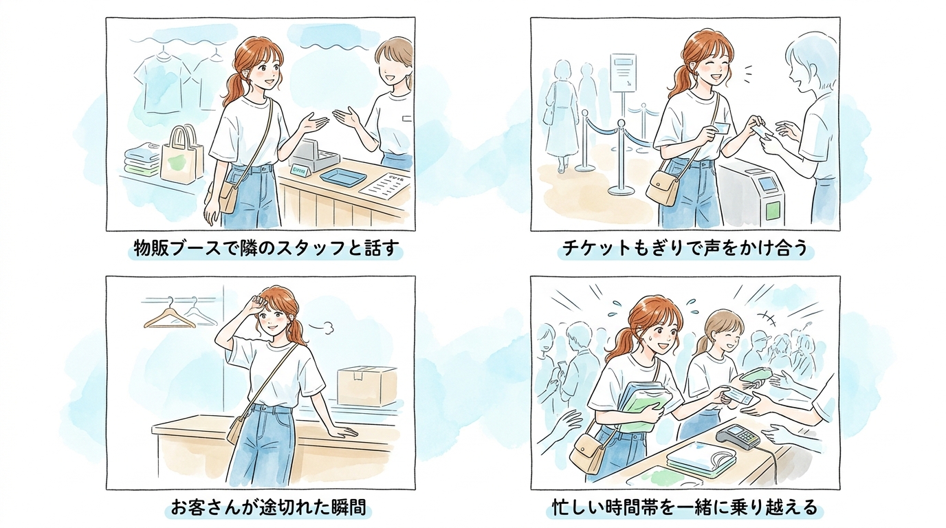 物販・チケットもぎりは会話のチャンスが多い