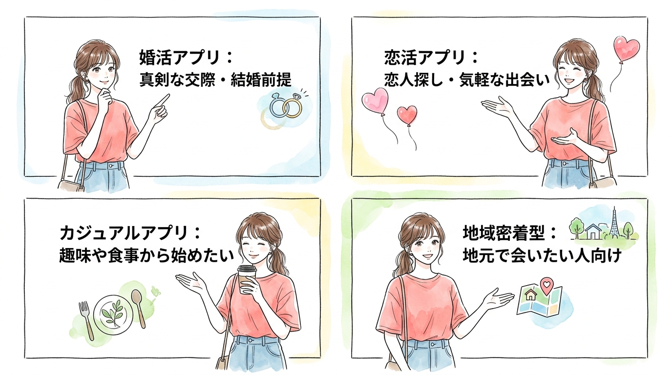 真剣な交際を望むなら婚活アプリ・気軽な出会いなら恋活アプリと使い分ける
