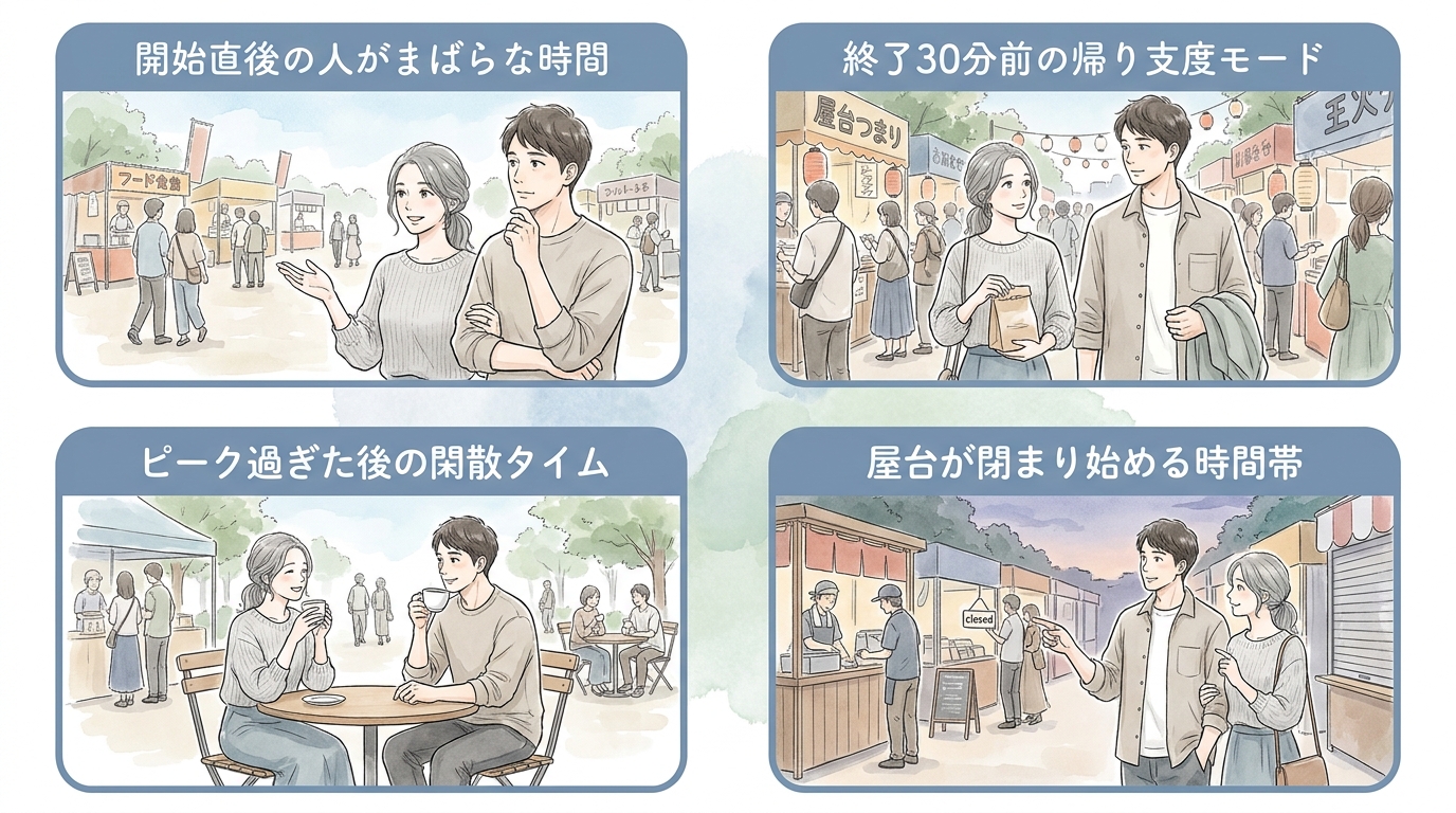 祭りの前半(開始1時間後)が最も声をかけやすい空気になっている
