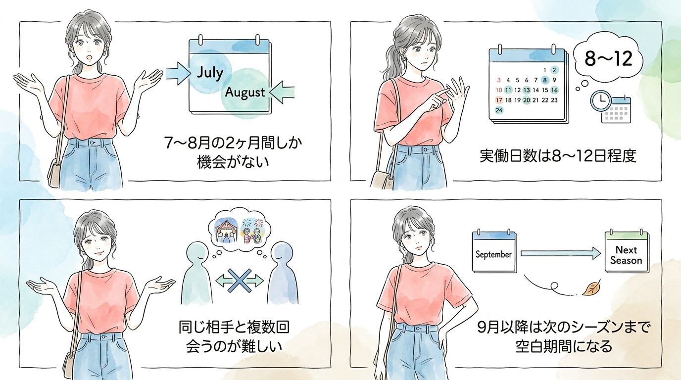 祭りシーズンは短く年間の機会が限られる