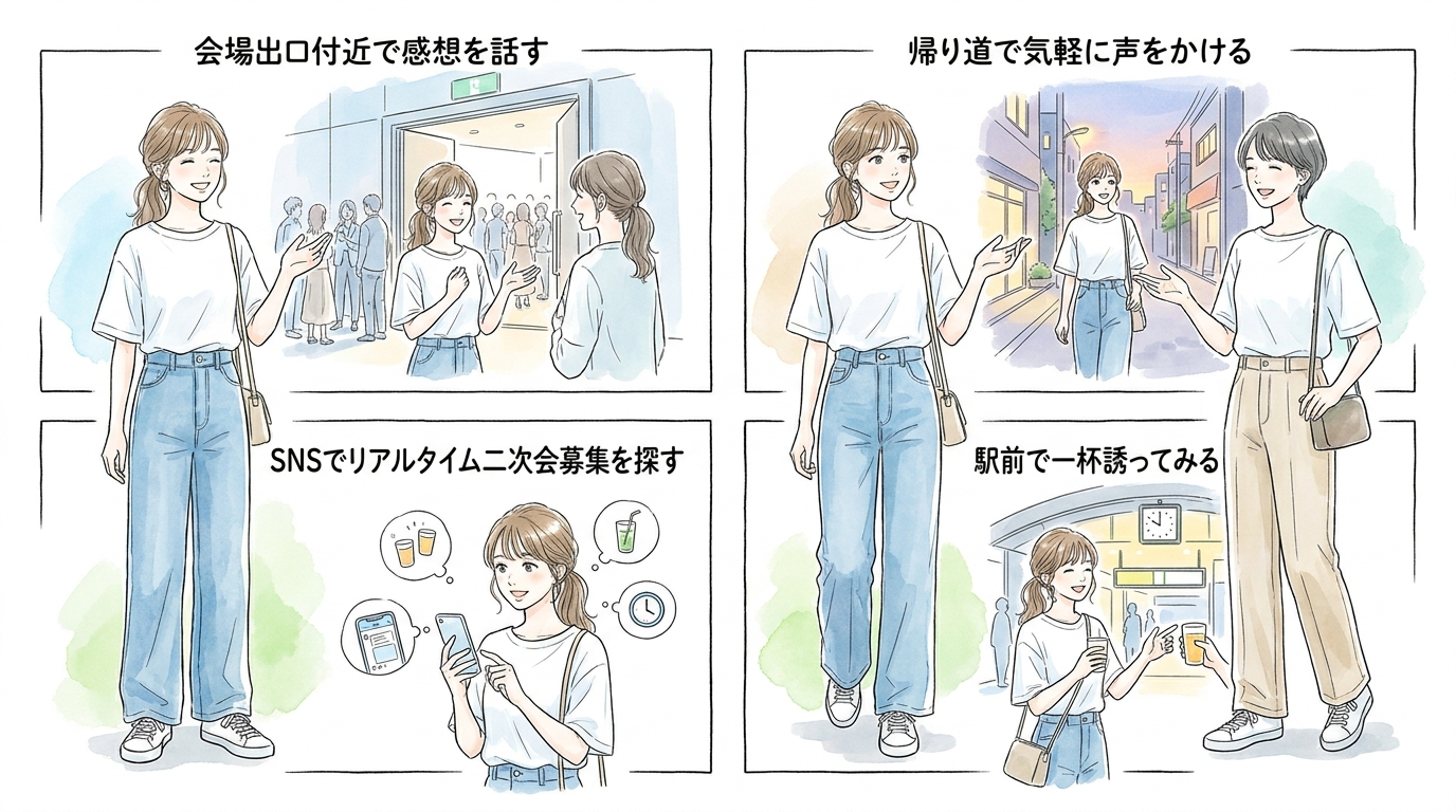 終演後の余韻タイムや二次会募集が最も関係が深まりやすい