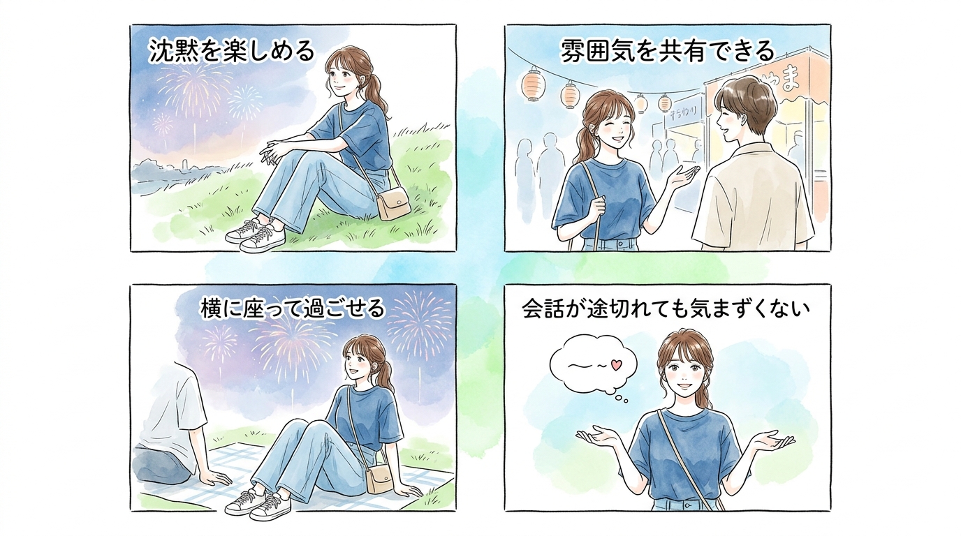 花火大会コンは雰囲気重視で、静かに隣で過ごせる相手を探す人に合っている