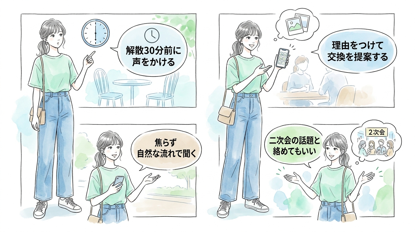 連絡先交換は解散30分前が成功率を上げている
