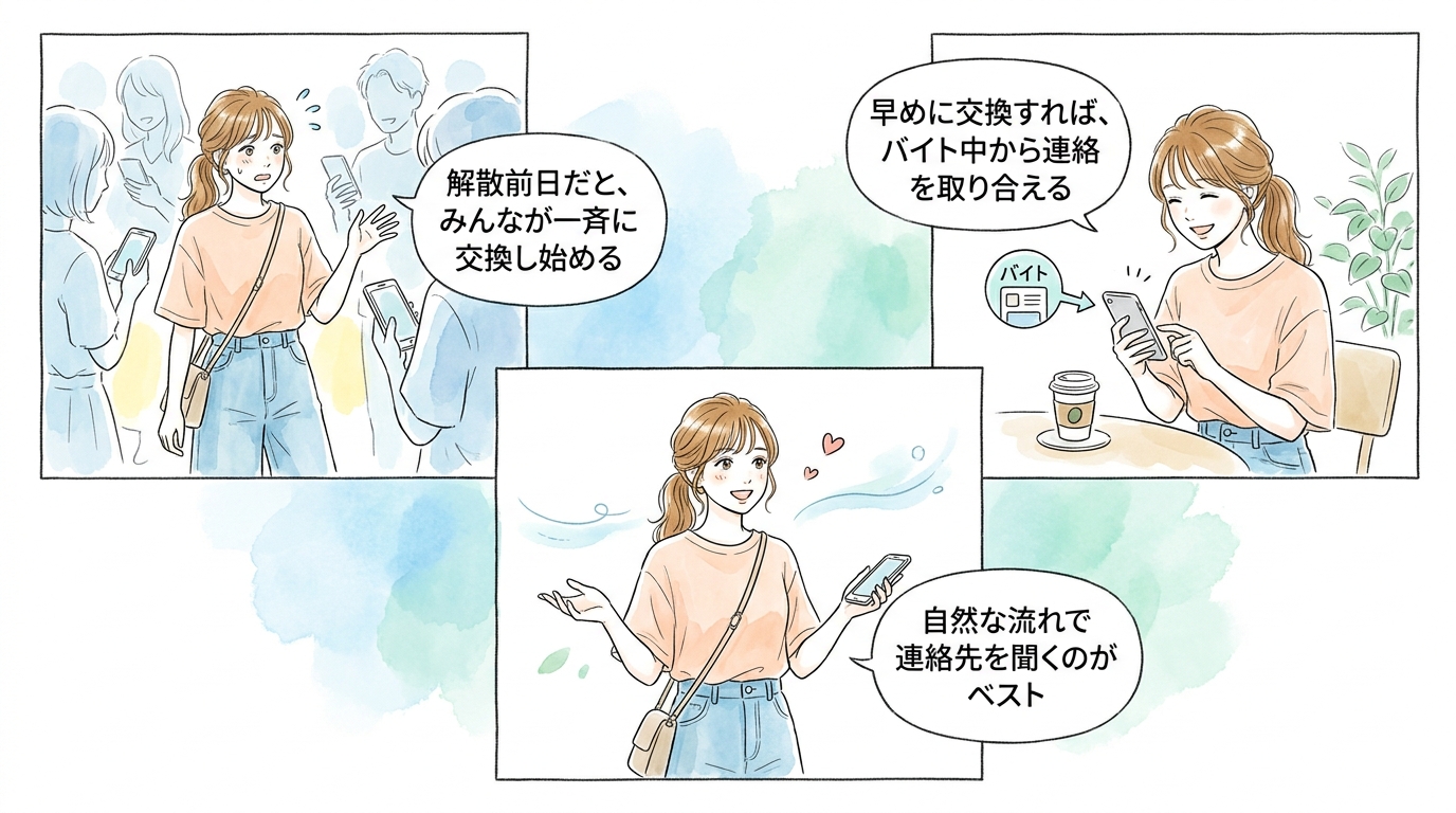 連絡先交換は解散前日を待たず早めに動いておく