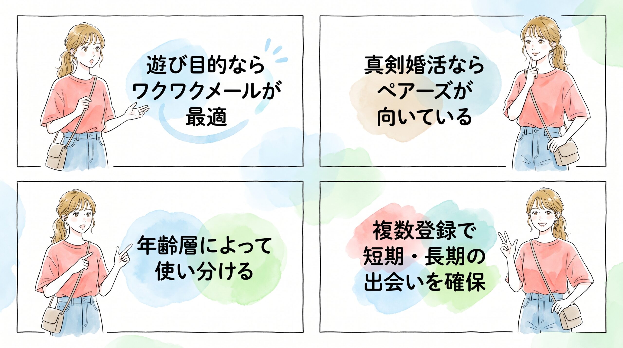 遊び目的ならワクワクメール、真剣婚活ならペアーズと使い分けると出会いが3倍になる