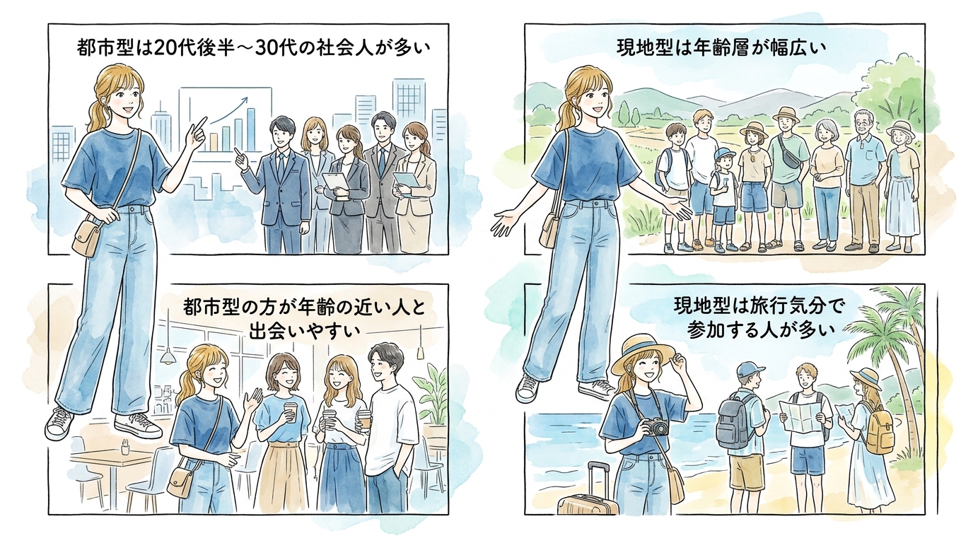 都市型スクールと現地型スクールの参加者層の違い