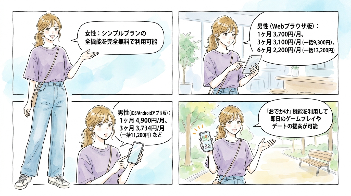 おでかけ機能を使ったゲーム仲間募集と料金システム