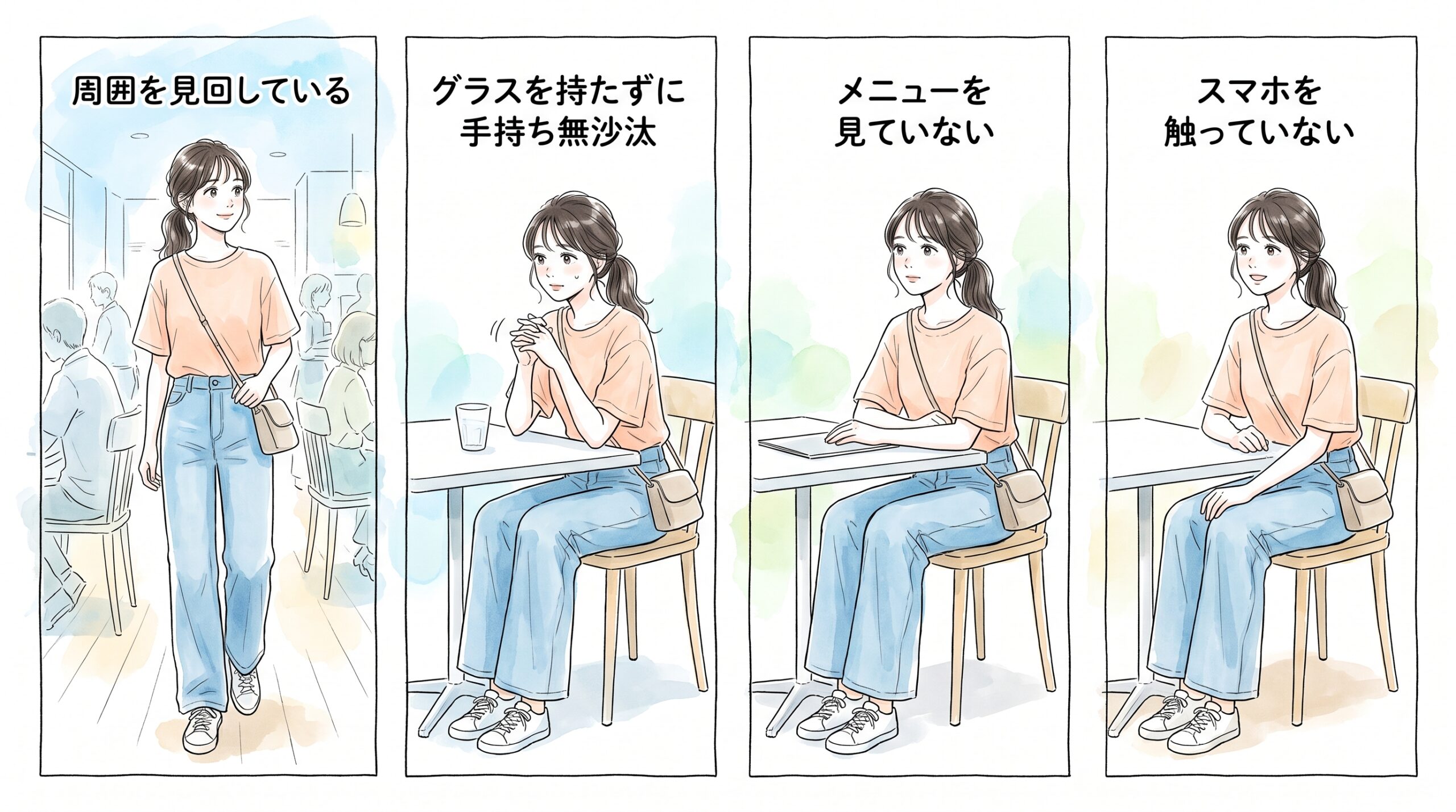 グラスが空になったタイミングで周囲を見渡している